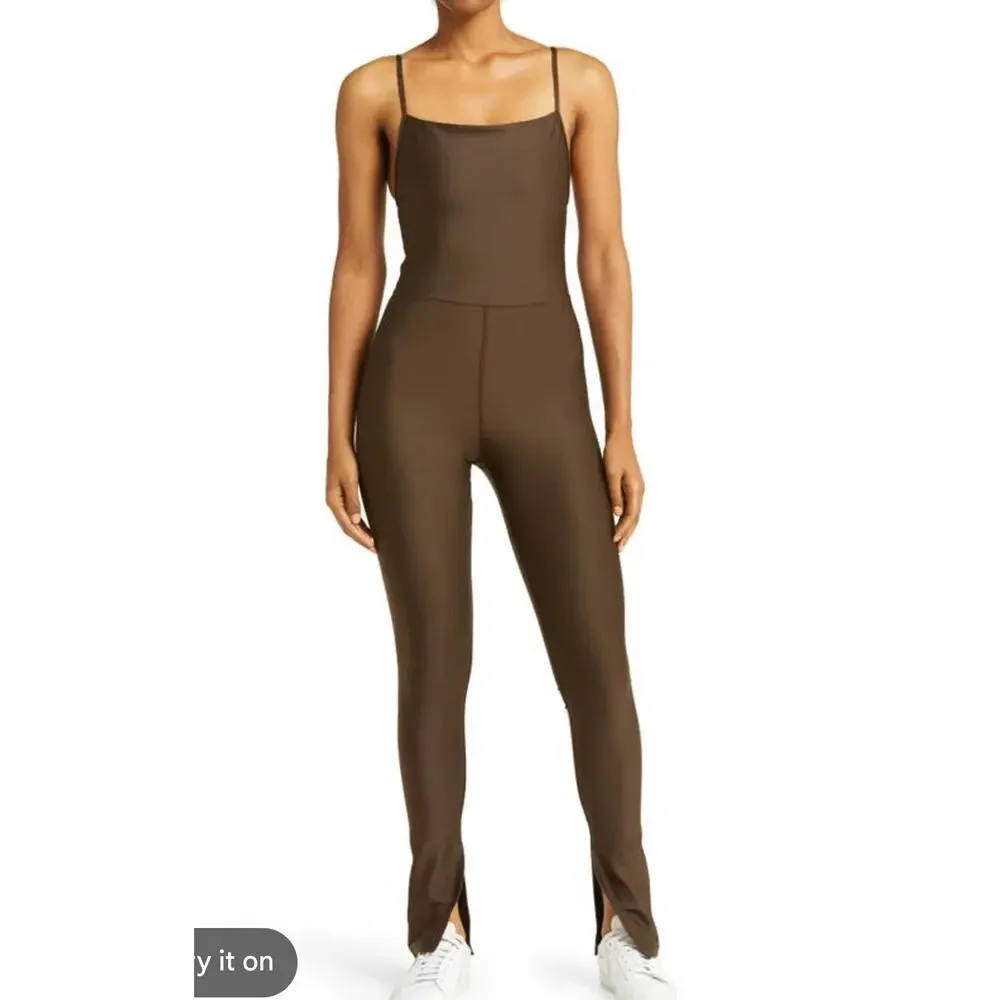 Alo Airlift Disco Daze Jumpsuit Espresso Brown Size XS/S Workout Pilates Outfit